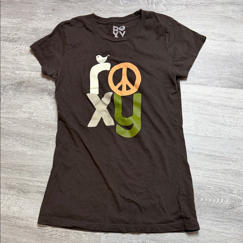 Vintage Roxy Brown Tee with Colorful Graphic